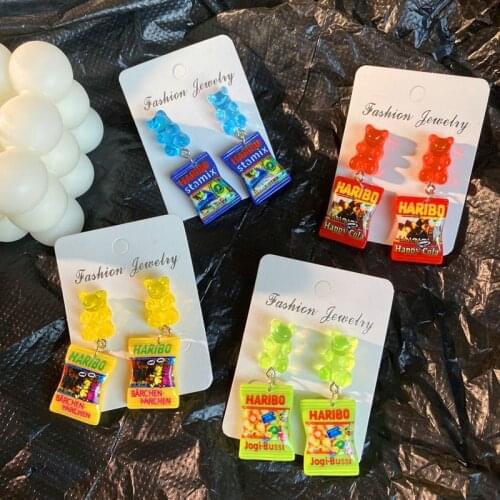 1Pair Drop Earring Resin Cute Bear Sweet Candy Creative For Women New Fashion Sweet Earrings Wholesale Jewelry