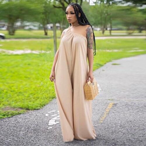 Single Shoulder Asymmetrical Loose Beach Romper for Women Sleeveless Backless Jumpsuit Casual Summer Solid One Piece Overalls