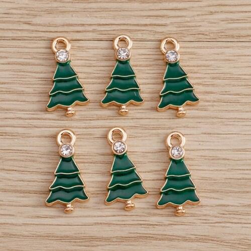 10pcs/lot 9*19mm Crystal Christmas Tree Charms for Necklaces Pendants Earrings Making Enamel Pine Charms Handmade DIY Jewelry