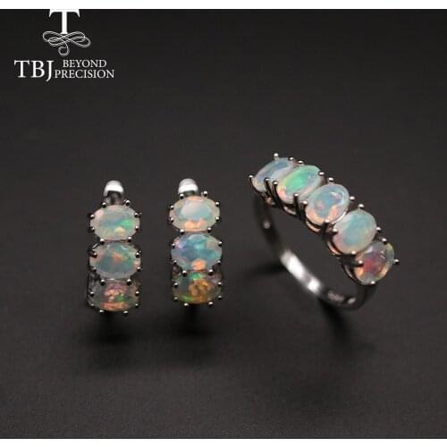 100% Natural 9ct Opal jewelry set ,ethiopia opal oval cut 5*7mm colorful opal 925 sterling silver for women mom wife nice gift