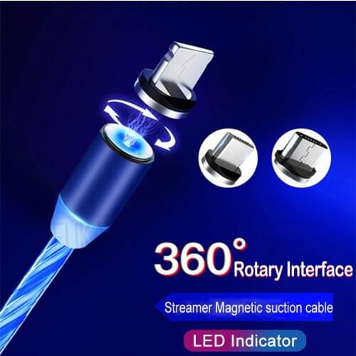 1m Magnetic charging Mobile Phone Cable USB Type C Flow Luminous Lighting Data Wire for Samsung Huawei LED Micro Kable B