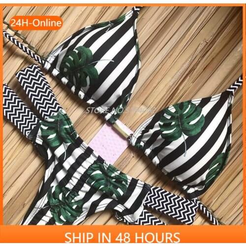 2020 Brazilian Bikini Print Swimwear String Mini Swimsuit Sexy Halter Swimsuit New Lace-up Beach Wear Women Thong Micro Bikini