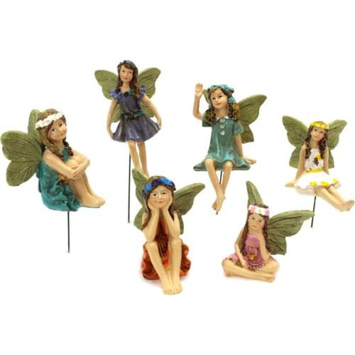 6pcs Resin Mini Fairy Figurines For Flower Pot Decor Miniature Mini Fairies Garden Outdoor Ornaments Decor Statue Accessories
