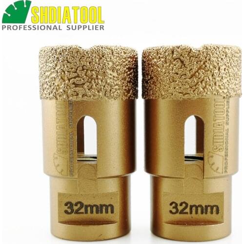 SHDIATOOL 2pcs Dia 32mm Vacuum brazed diamond drilling core bits with 15MM diamond-height M14 Thread Drill bits hole saw Cutter