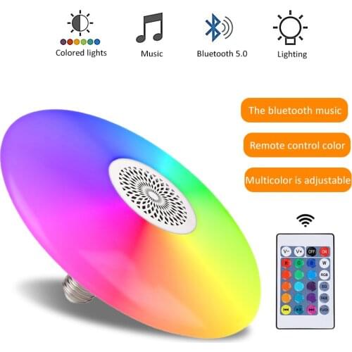 Bluetooth Bulb Led Lamp E27 RGB White Speaker LED Bulb Light Music Playing Dimmable Led Lamp with 24 Keys Remote Control