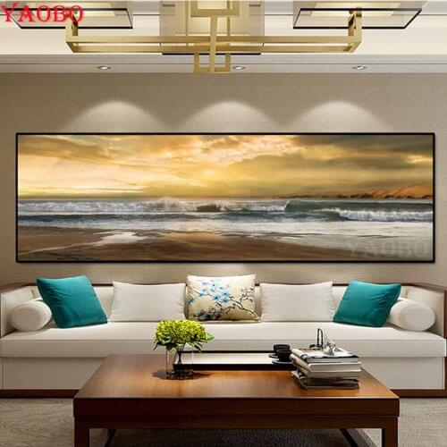Large DIY Diamond Painting sticker Diamond Embroidery Beach Sea Wave Cross Stitch Full drill square round diamond mosaic decor
