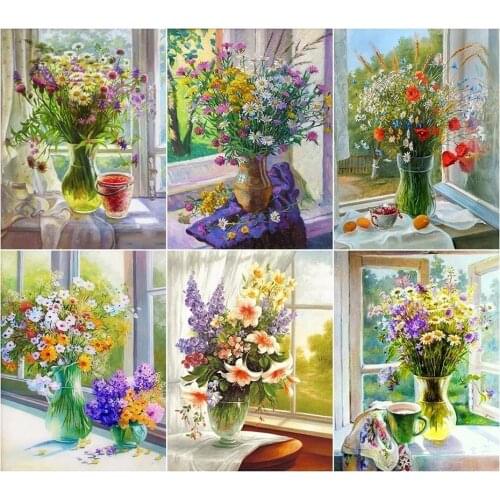Daisy Lily Flower Vase Scenery Diamond Embroidery Home Decoration Diy Diamond Painting Full Square Round Rhinestone Wall Art
