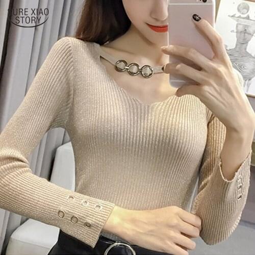 Winter Elegant Korean Noble Pullover Autumn Long Sleeve Knitted Sweater Slim Office Lady Solid Clothes Thin Women Sweaters 16624