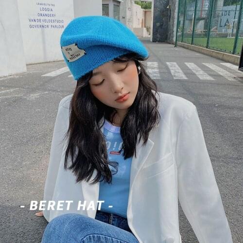 Harajuku Kitted Beret Hats Women Girls Vintage Artist Painter Hat Winter Autumn Soft Wool Octagonal cap adjust