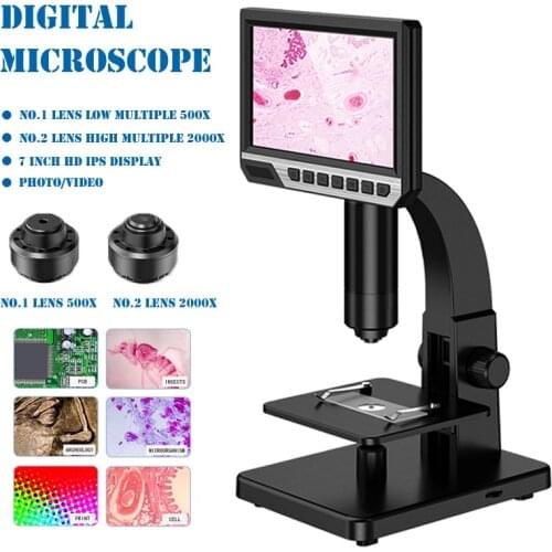 HD 7 Inch IPS Display Digital Microscope 500X 2000X USB Industrial Continuous Amplification Magnifier For PCB Cell Insects