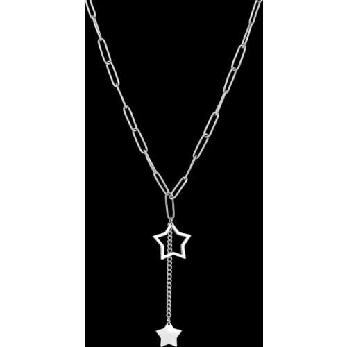 Dainty Unique Tassel Star Charm Stainless Steel Necklace for Women Clavicle Chain Pentagram Necklace Jewelry Gifts 42+6cm