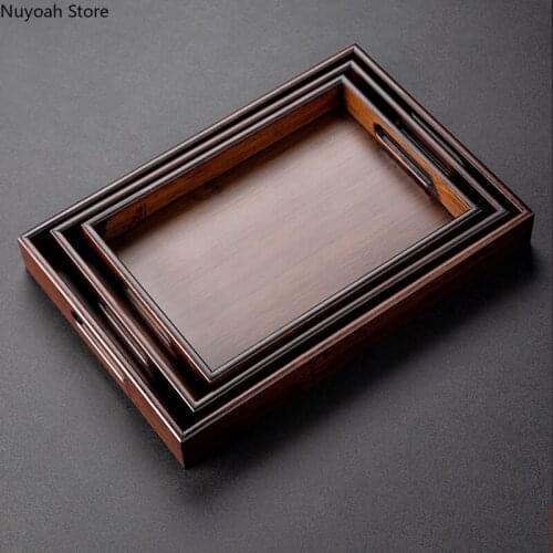 Chinese Tea Set Bamboo Wooden Tray Consumer and Commercial Small Tea Tray with Tea Cup Rectangular Storage Tray Decoration