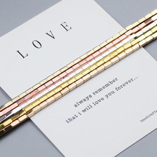 WLYeeS Cube 4x2mm rectangle SIlvers Gold Hematite beads Natural Stone Square Spacer Loose beads for Jewelry Making Bracelet DIY