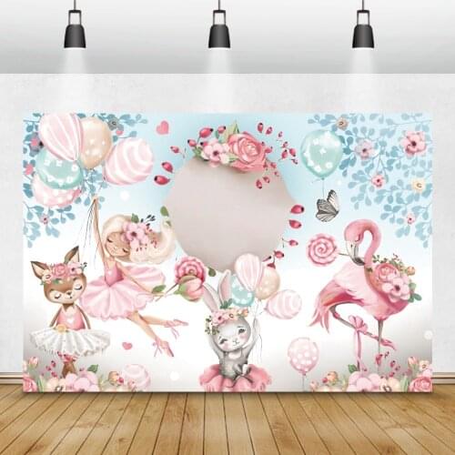Laeacco Birthday Backdrops For Girl Ballet Dancer Balloons Flower Flamingo Rabbit Photography Backgrounds Safari Party Photocall