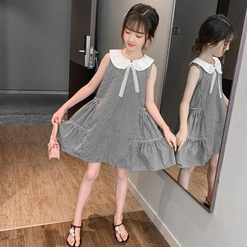 Girls Summer Plaid Sleeveless Dress New Children Summer Dress Girls Princess Dresses Fashion Clothes for Girls 4 6 8 10 12 Years