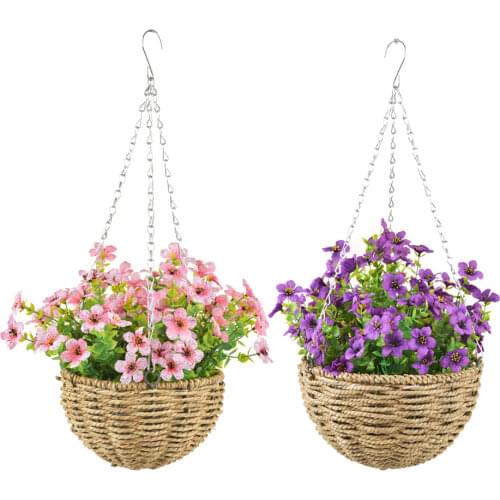 Hand Made Wicker Rattan Flower Basket Green vine Pot Planter Hanging Vase Container Wall Plant Basket For Garden