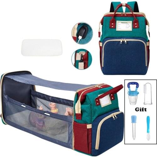 Multi-Function Large-Capacity Folding Crib Diaper Bag Shoulder Nappy Pocket Portable Mothers Backpack Bed For Infant Newborn