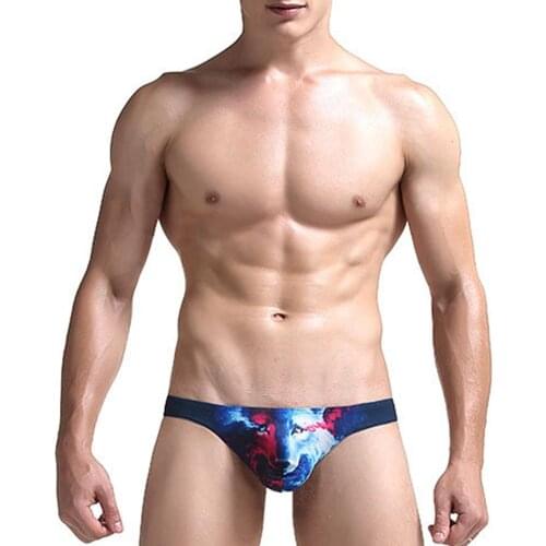 Man underwear Erotic Ssexy Underwear 3D Animal Print Panties Low Waist Briefs Wolf Bikini Male