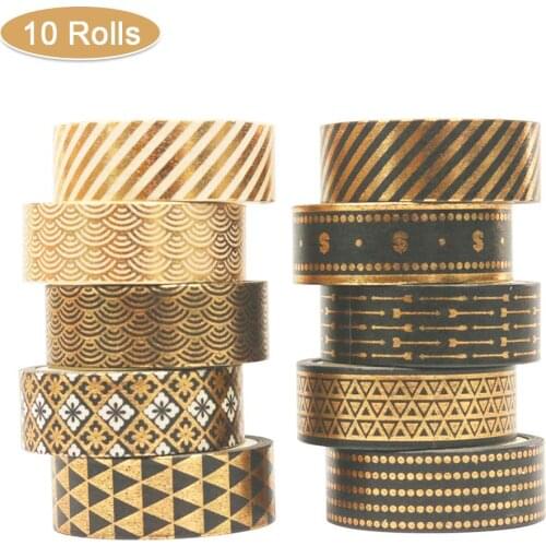 10Pcs/Set Bronzing Paper Tape Set Black Gold Tape Washi Tape DIY Decorative Diary Scrapbooking Photo Ablums Stationery Tapes