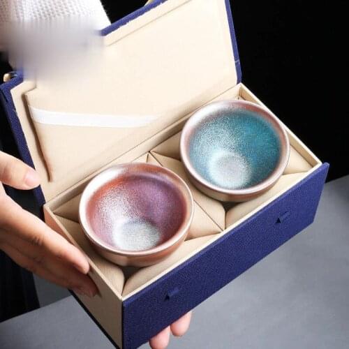 Teacup Set Handmade Ceramic Master Cup Oil Drops Pair Cup Tianmuzhan Large Kung Fu Tea Set Gift Box chinese tea set