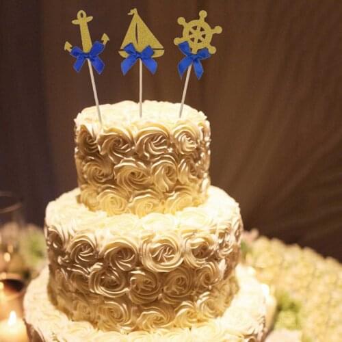 Set of 10 Glitter Boat Anchor Rudder Bow Cake Topper Baby Shower Cupcake Picks