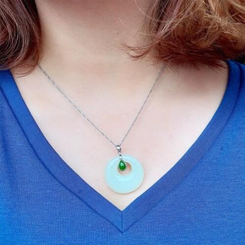 Natural Hetian Jade White Jade S 925 Sterling Silver Inlaid Jasper Embellished Pendant
