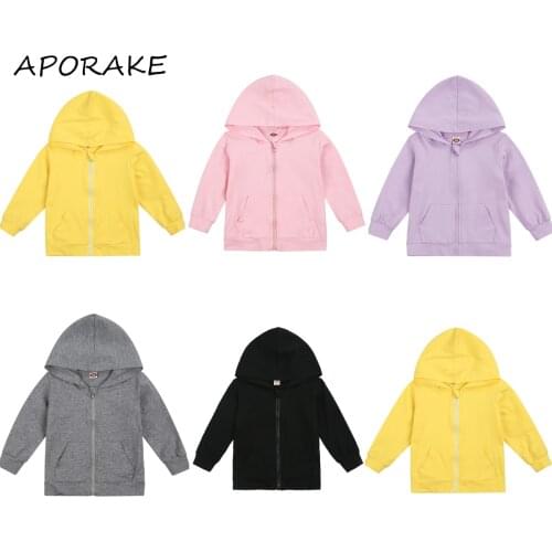 2020 0-6Y Casual Toddler Baby Boy Girls Cotton Jacket Fall Outwear Solid Color Long Sleeve Zipper Fly Hooded Top Coats Cardigan