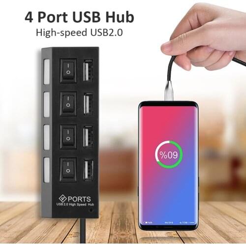 Multi USB Hub Adapter Expander 480Mbps High Speed USB 2.0 Splitter with Switch for Household Computer Accessories