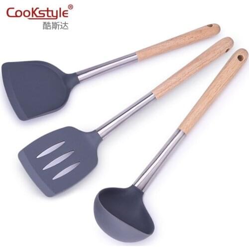 Silicone Heat-resistant Spatula Utensils Soup Spoon Non-stick Spatula Shovel With Wooden Handle Cooking Shovel Cooking Shovel