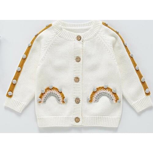 Baby Girl Sweater Autumn New Kids Girls Fashion Rainbow Coats Infant Girls Long Sleeve Tops Coat Toddler Knitted Wool Cardigan