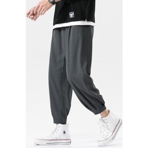 Loose Trend Harlan Casual Pants Ice Silk Ultra-thin Boys Fall Straight Nine-point Pants Summer New Mens Pants Joggers Men