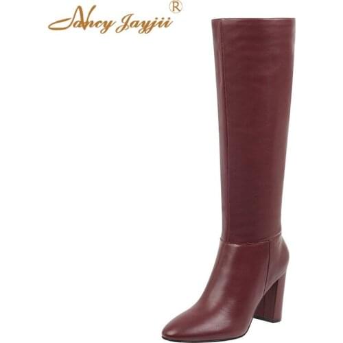 Women Shoes Adult Boots Ladies knee-High Super High Square Heel Solid Round Toe Mature Nancyjayjii Leisure 2019 Brown