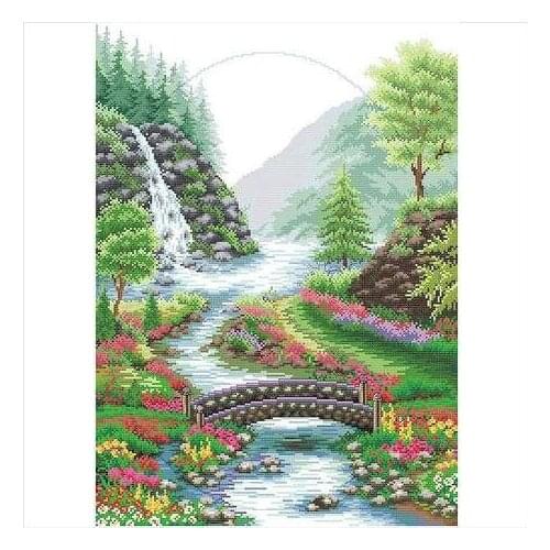 Embroidery Package Hot Sell Best Quality Cross Stitch Kits Bridge River Tree Mountain Free Shipping