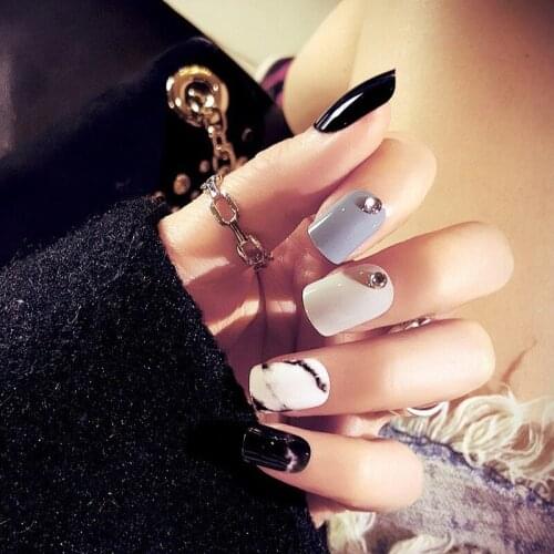 High Quality 24pcs/box Marble Pattern Square Head Short Nail Patch DIY Nail Salon Art Jewelry Tool Fake Nails