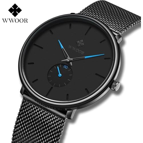 WWOOR New Mens Sports Watches Top Brand Luxury Ultra Thin Casual Waterproof Sport Watch Quartz Steel Men Watch Relogio Masculino