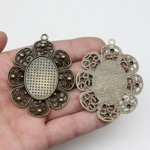 WYSIWYG 3pcs 22x30mm Oval Inner Size Flower Style Cabochon Base Setting Antique Bronze Color For Jewelry Making Jewelry Findings