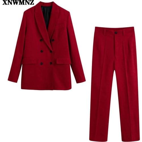 XNWMNZ 2021 Autumn Za Women Fashion tailored double-breasted blazer or Vintage Casual high-waist Female trousers Chic long pants