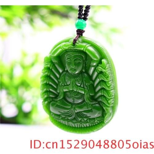 Green Jade Guanyin Pendant Necklace for Gifts Women Natural Fashion Amulet Jadeite Carved Charm Men Chinese Jewelry