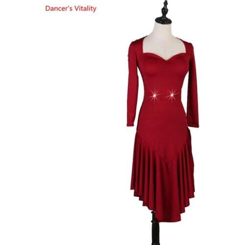 Latin Dress Women Dress Sexy V-Neck Red Dress Dance Group Performance Clothing Customized Child Adult Professional Dance Dress