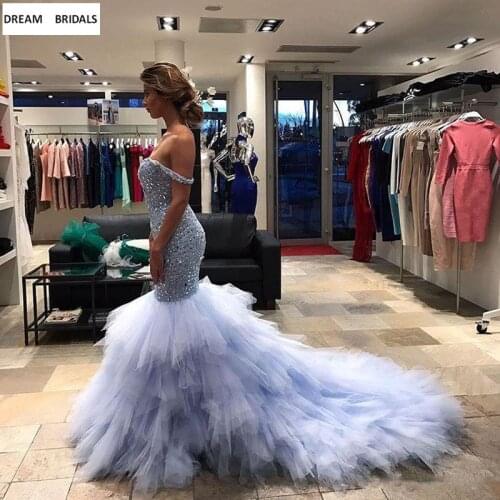 Shining Beading Sequined Robe De Soiree Mermaid Off The Shoulder Evening Prom Dresses Long 2019 Vestido De Festa