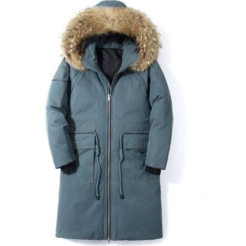 Winter Stylish New Style Korean-style MenS Wear Mid-length down Jacket Mens Thick Wind Hooded Jacket
