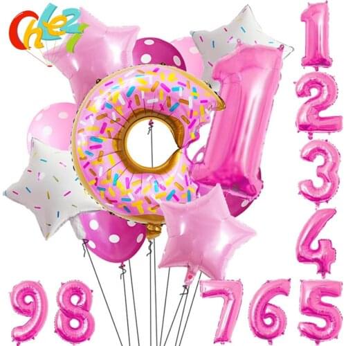 1 Set Cute Doughnut Latex Balloons 11/10Pcs Girls Birthday Party Decorations Pinks Polka Dot Star Donut Balloon Baby Shower