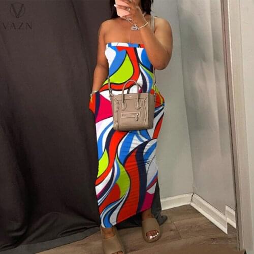 VAZN 2021 INS Thin Strapless Sleeveless Long Dress Dress Joker Young Maxi Dress High Waist Women For Evening Robe