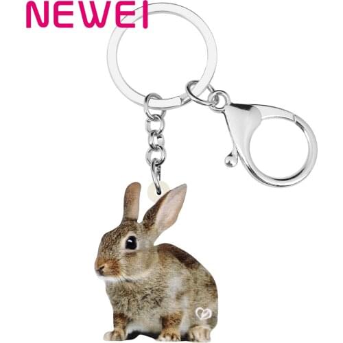 Newei Acrylic Gray Easter Hare Rabbit Bunny Keychains Cute Pet Animal Keyring Key Chain Jewelry For Women Girls Classic Gifts
