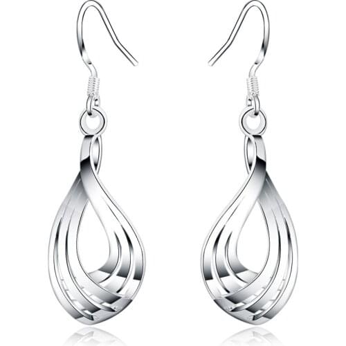 Free Shipping Ladies Elegant Drop Earrings Women Fashion 925 Sterling Silver colorTwisted Water Drop Drop Earring Jewelry