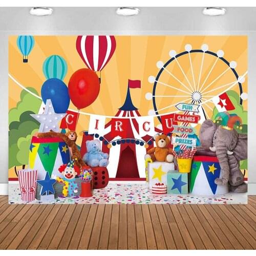 Big Top Circus Background Carnival Red Tent Baby Shower Birthday Party Photography Backdrop Cartoon Curtain Stars Balloon Banner