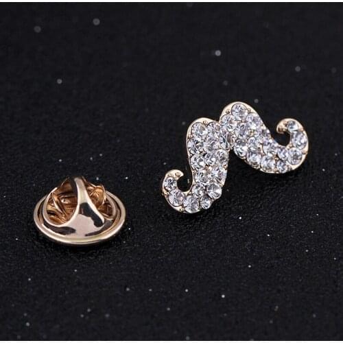 OneckOha Rhinestone Mustache Collar Pin Garment Dress Accessories Mini Collar Pin Gold Color
