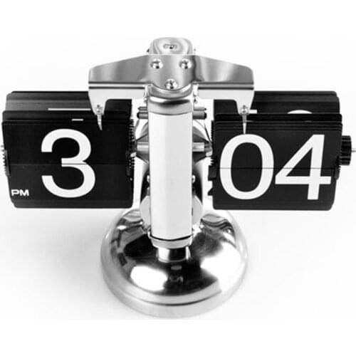 Creative auto digital quartz flip page turning small scale table clock desk mechanism calendar for home decoration black/white