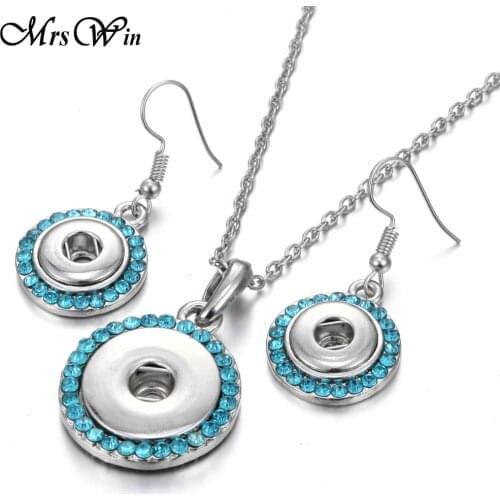 Mrs Win Snap Jewelry Set Crystal 18mm snap Necklace & 12MM snap Earrings Women Jewelry
