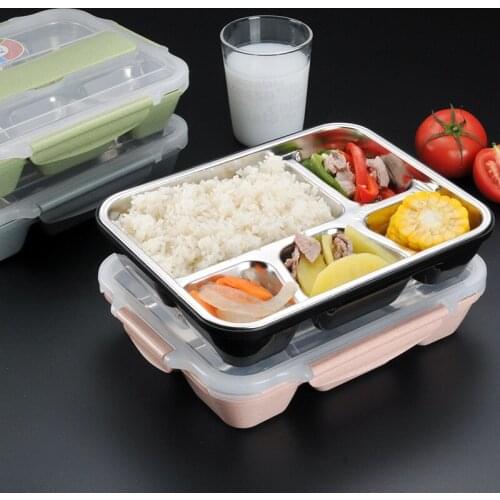 School Lunch Box Storage Containers Rectangle Food Soup Container 5 Compartments Stainless Steel Bento Lunch Box For Food